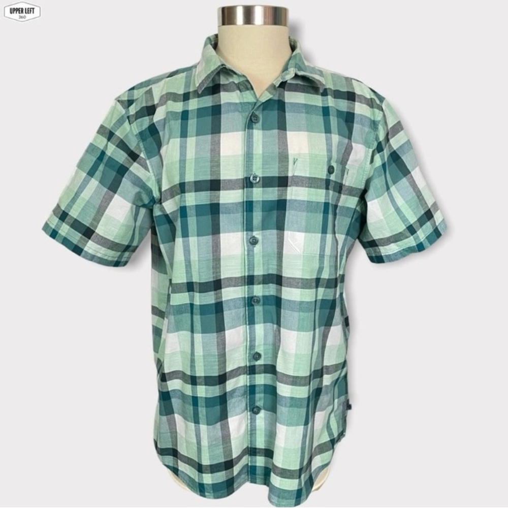 Mountain Hardware Big Cottonwood Short Sleeve Shirt Green / Blue Plaid Size M